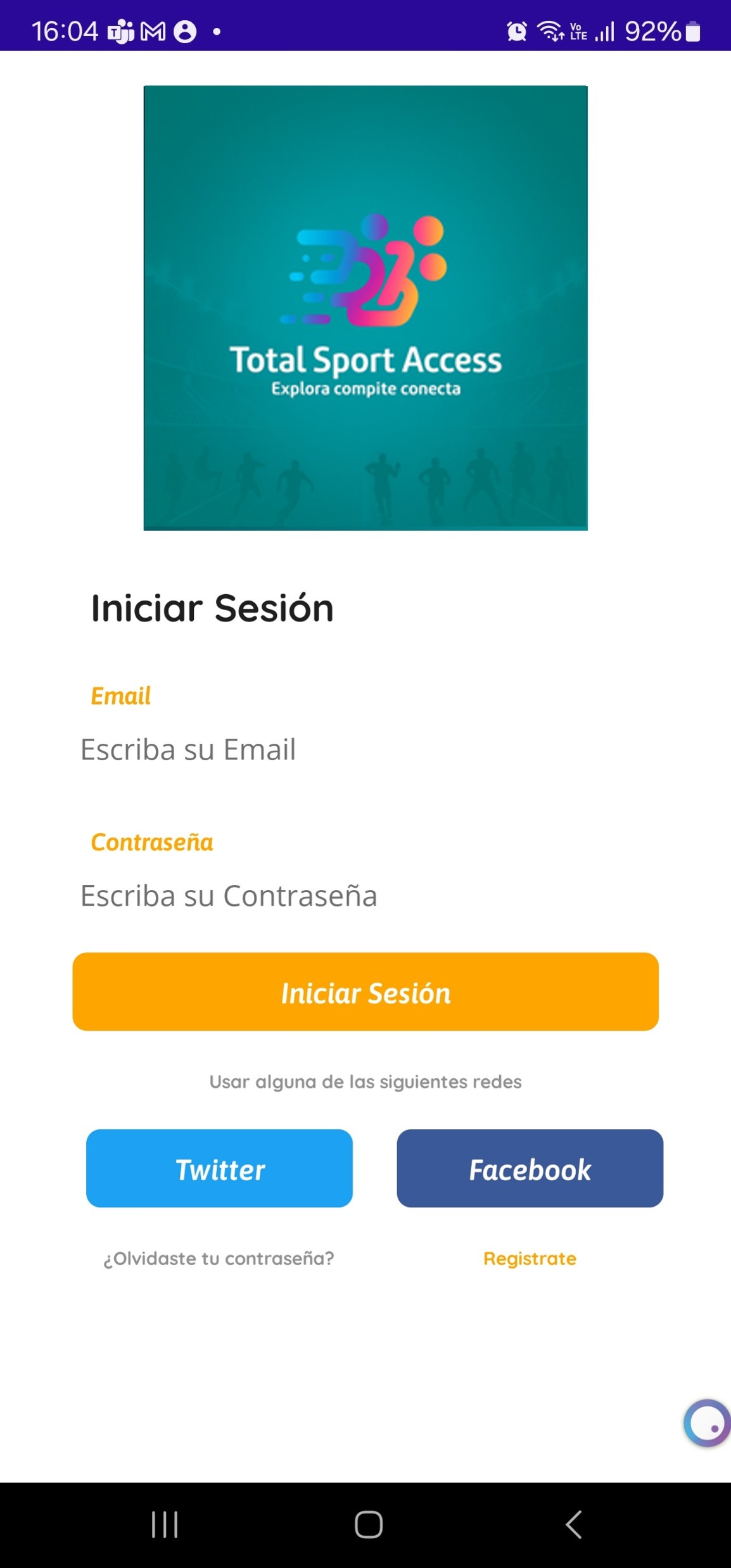 Vista previa de la aplicaci&oacute;n Total Sport Access